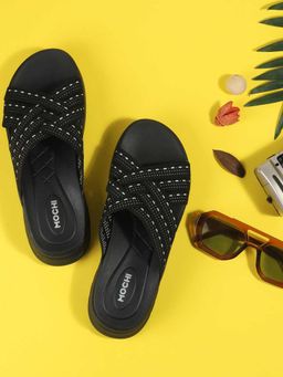 Mochi - Black Fabric Casual Sandals Heels