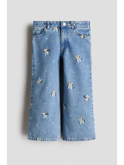 H&M - Girls Blue Printed Wide Leg Jeans
