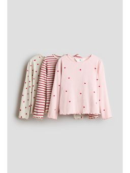 H&M - Girls Beige 3-Pack Ribbed Jersey Tops