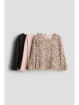 H&M - Girls Beige 3-Pack Ribbed Jersey Tops