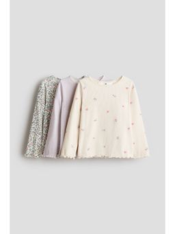 H&M - Girls White 3-Pack Ribbed Jersey Tops