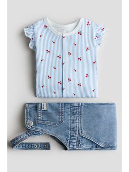 H&M - Boys Blue Cotton Denim Dungarees