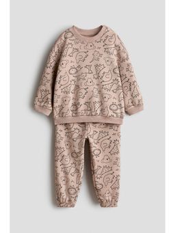 H&M - Boys Beige 2-Piece Printed Sweatshirt Set