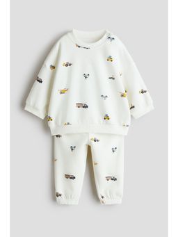 H&M - Boys White 2-Piece Printed Sweatshirt Set