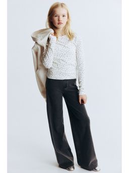 H&M - Girls Black Denim-Look Wide Trousers