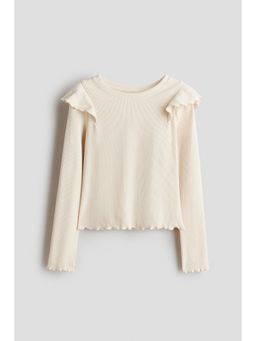 H&M - Girls Beige Frill-Trimmed Cotton Top