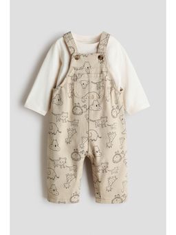 H&M - Boys Beige 2-Piece Dungarees And Top Set