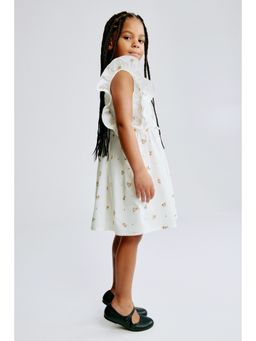 H&M - Girls White Printed Cotton Dress