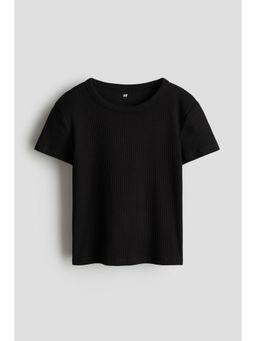 H&M - Girls Black Ribbed Cotton T-Shirt
