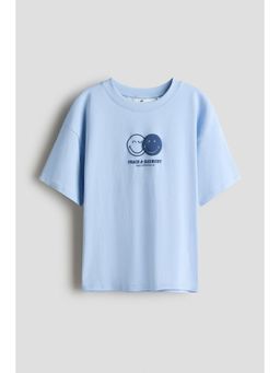 H&M - Girls Blue Print-Motif Cotton T-Shirt