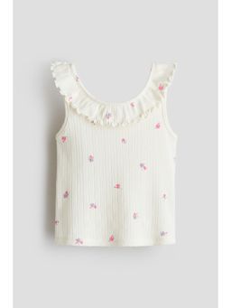 H&M - Girls White Frill-Trimmed Pointelle Vest Top