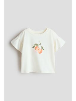 H&M - Girls White Print-Motif Cotton Top