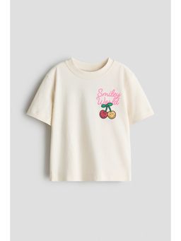 H&M - Girls White Loose-Fit Printed T-Shirt