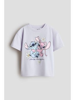 H&M - Girls Purple Print-Motif Cotton T-Shirt