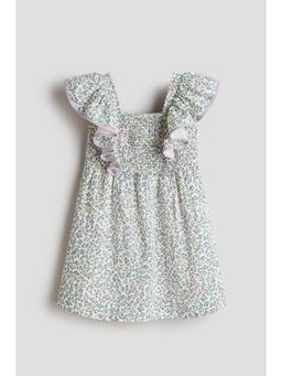 H&M - Girls White Smocked Flounce-Trimmed Dress