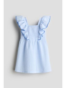 H&M - Girls Blue Smocked Flounce-Trimmed Dress
