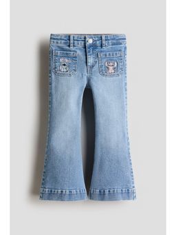 H&M - Girls Blue Embroidery-Motif Flared Leg Jeans