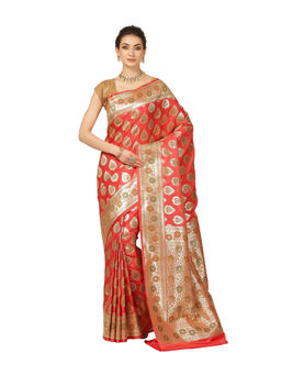 Banarasi Silk Works - Women Red Katan Paithani Saree with Unstitched Blouse