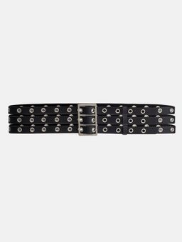 Kazo - Eyelet Detail Rectangular Buckle Belt - Black