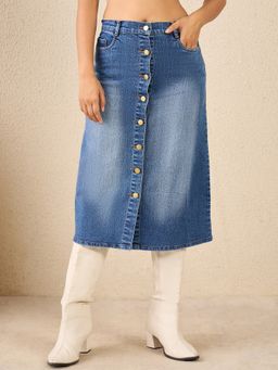 StyleStone - Women Denim Front Buttons Skirt