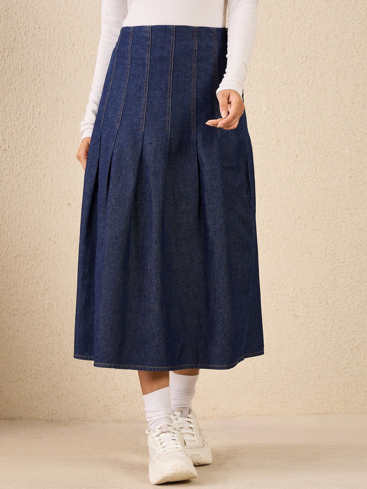 stylestone Women Denim Box Pleats Skirt-picture-35