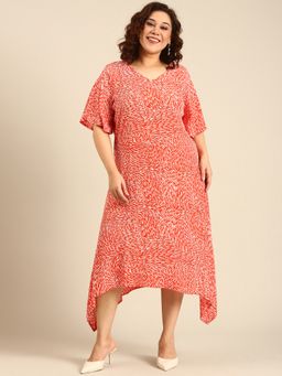 THE PINK MOON - Orange and White A-Line Midi Dress