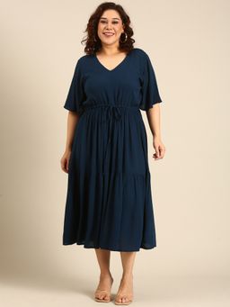 THE PINK MOON - Solid Teal Maxi Dress with Waist-Tie