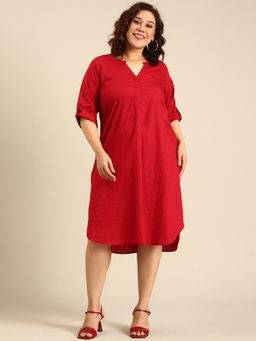 THE PINK MOON - Solid Maroon Knee Length Dress