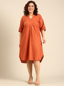 THE PINK MOON - Solid Rust Knee Length Dress