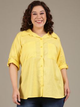 THE PINK MOON - Women Yellow Button Down Shirt