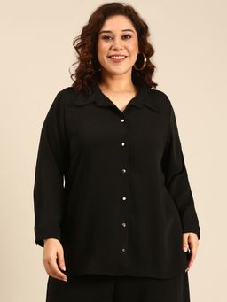 THE PINK MOON - Women Solid Black Button Down Shirt