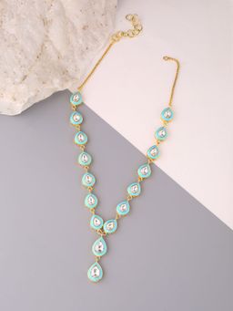 Zurooh - 18K Gold Plated Pear Shaped Polki Necklace with Turquoise Enamel Detail