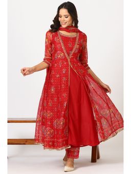 W - Crimson Red Kurta and Pant with Dupatta (Set of 3)