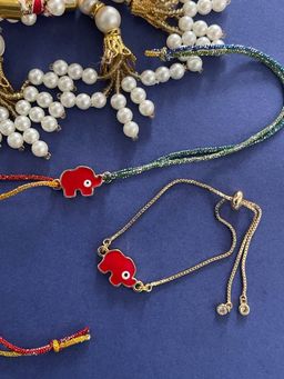 Digital Dress Room - Fancy Elephant Evil Eye Rakhi Thread & Bracelet for Brother-Bhabhi (Pack of 2)