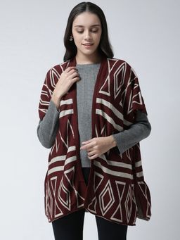 Club York - Women Maroon Printed Open Front Acrylic Shrug