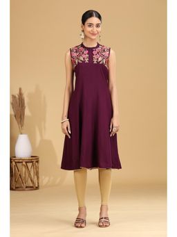 Cotton Culture - Purple Embroidered A-Line Kurta