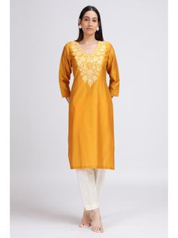 Cotton Culture - Yellow Floral Embroidered Straight Kurta