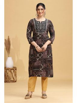 Cotton Culture - Black Rayon Floral Embroidered Straight Kurta