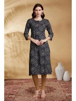 Cotton Culture - Navy Blue Argyle Bandhani Printed Straight Kurta