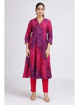 Cotton Culture - Purple Cotton Bandhani Digital Print A Line Kurta