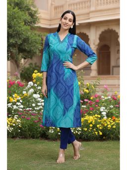 Cotton Culture - Blue Cotton Bandhani Digital Print A Line Kurta