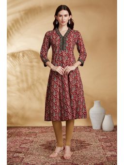 Cotton Culture - Maroon Printed Cotton A-Line Kurta
