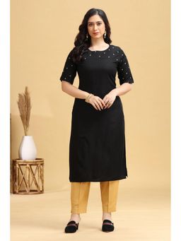 Cotton Culture - Black Rayon Embroidered Straight Kurta