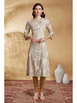 Cotton Culture - Cream Rayon Floral Print A Line Kurta