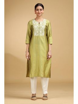 Cotton Culture - Green Embroidered Straight Kurta