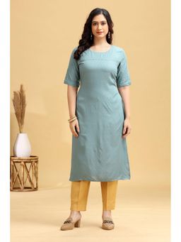 Cotton Culture - Soft Blue Embroidered Straight Kurta