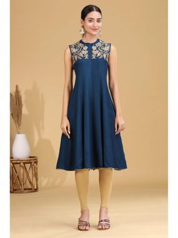 Cotton Culture - Teal Embroidered A-Line Dress