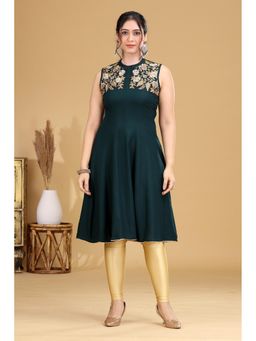 Cotton Culture - Bottle Green Embroidered A-Line Dress