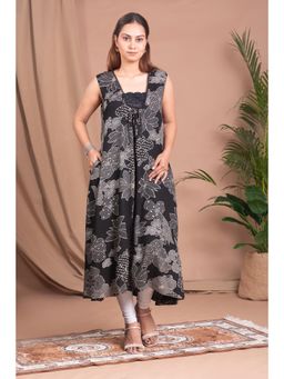 Cotton Culture - Black Floral Printed A-Line Kurta
