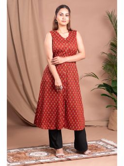 Cotton Culture - Rust Printed A Line Cotton Kurta